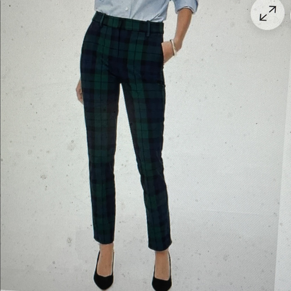 J. Crew Green & Navy Plaid Straight-Leg Pants